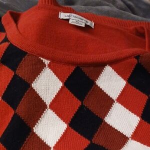 Liz Claiborne Mans Sweater Red Argyle Pattern Sz XL Cotton Long Sleeves Classic